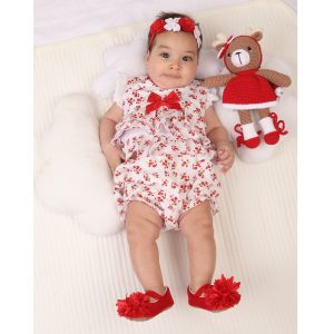 Conjunto de Niña Blanco con flores Rojas