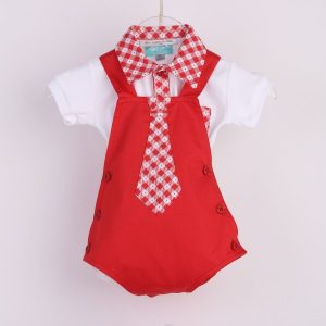 Romper de Niño Xadrez Rojo con Corbata